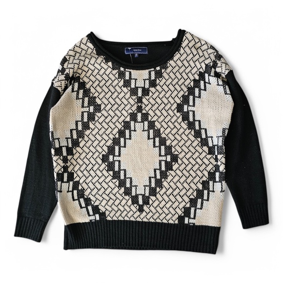 Lumiere Sweaters - Lumiere Geometric Knit Sweater – Black & Cream – Size M – Acrylic – NWT